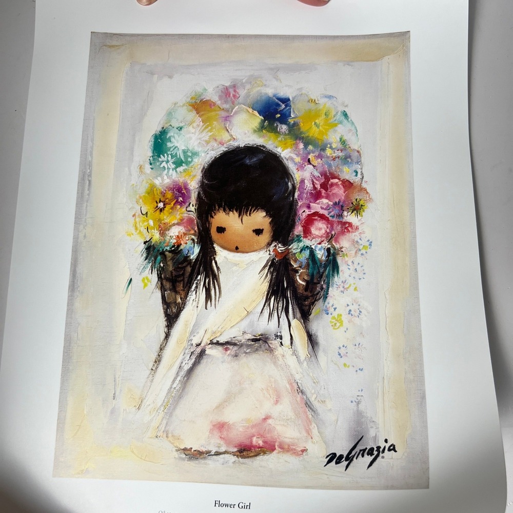 DeGrazia Flower Girl Art Print 12x16 White Southwest Mid Century‎ Modern Decor